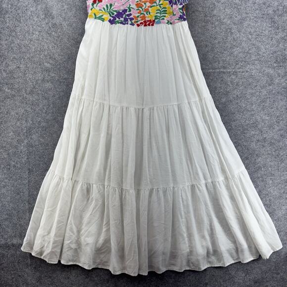 J.Marie Women Dress Size M White Linen Blend Embroidered Sleeveless Summer Beach - Picture 9 of 14